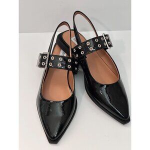 STEVE MADDEN Women's Black Patent Slingback Flats Buckle Strap Sz 9 New